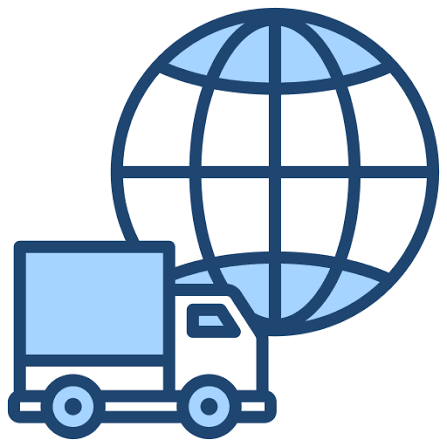 Truck and globe logistics icon